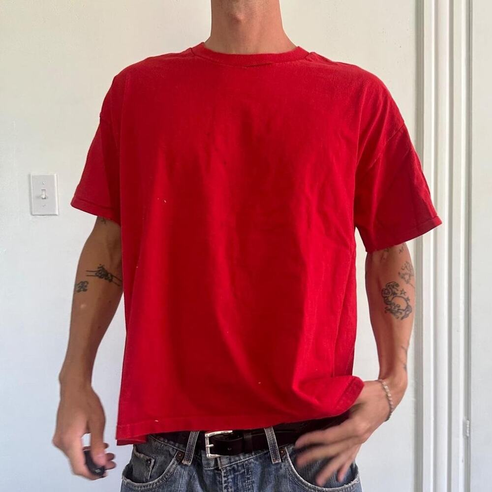 Vintage 80s 90s Faded Red Boxy Worn USA Blank Cotton Tee